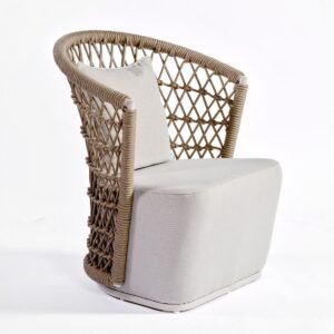 Exterior armchair with rope, aluminium structure & net backrest
