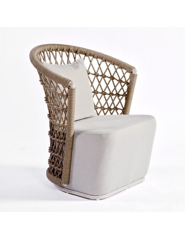 Exterior armchair with rope, aluminium structure & net backrest