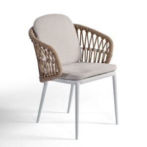 Outdoor dining chair with white aluminum and rope