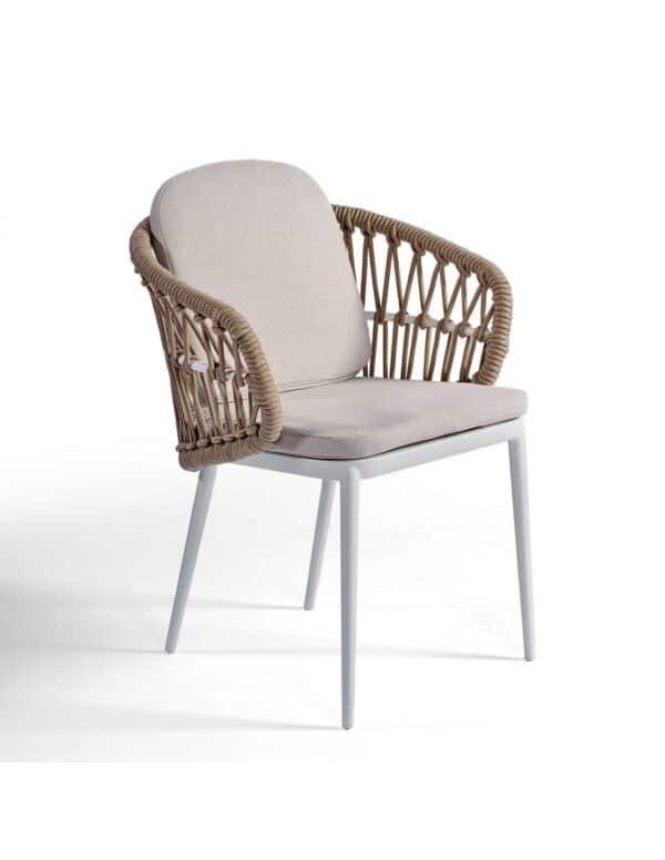 Outdoor dining chair with white aluminum and rope