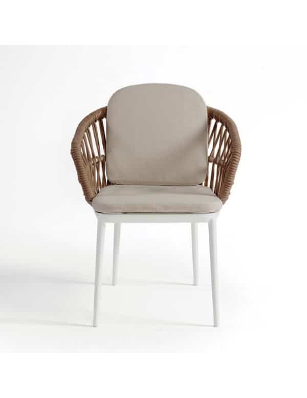 Outdoor dining chair with white aluminum and rope - Image 4