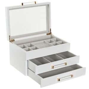 White Wood & Glass Jewellery Box