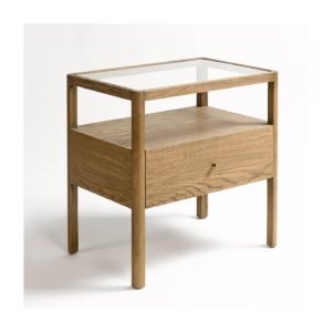 Java Oak & Glass Bedside Table